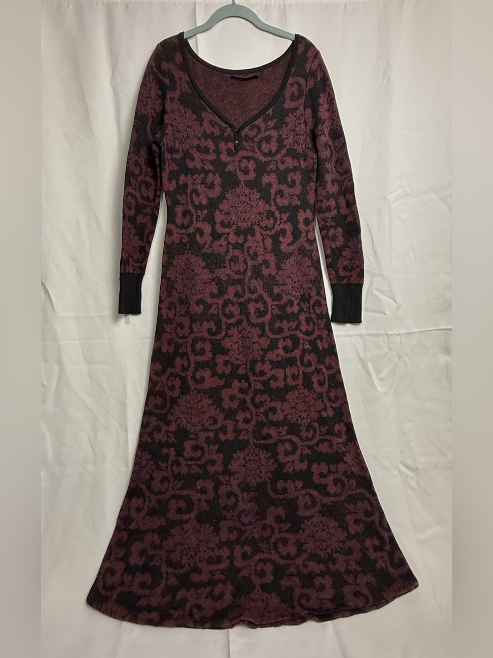 Peruvian Connection Pima Cotton Floral Long Sleeve Maxi Sweater Dress Size M